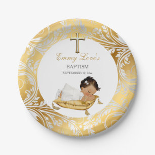 Etnische babymeisje doop doopsel goud zilver papieren bordje