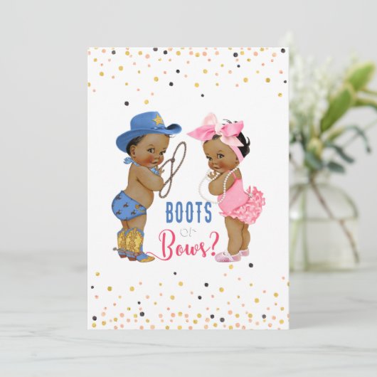 Etnische baby's laarzen of strikken Geslacht onthu Kaart (Staand voorkant)