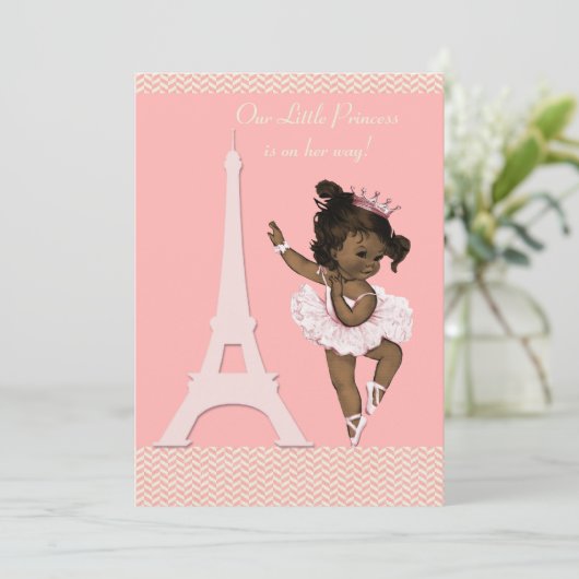Etnische Ballerina Eiffeltoren Chevrons Baby showe Kaart (Staand voorkant)