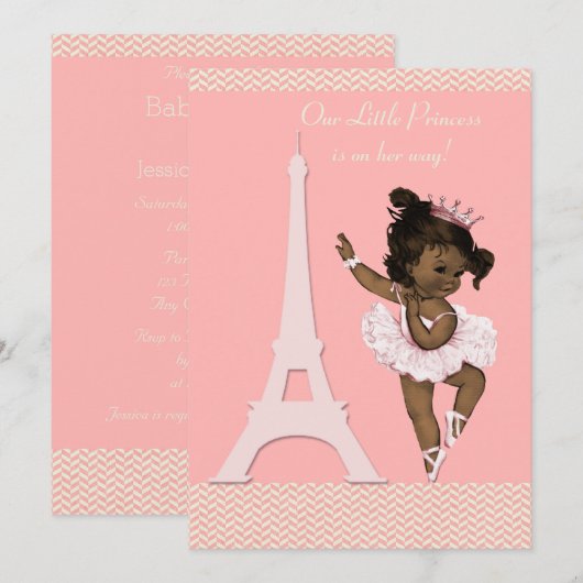 Etnische Ballerina Eiffeltoren Chevrons Baby showe Kaart (Voorkant / Achterkant)