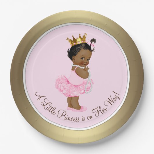 Etnische Ballerina Princess Pink Gold Baby shower Papieren Bordje (Voorkant)