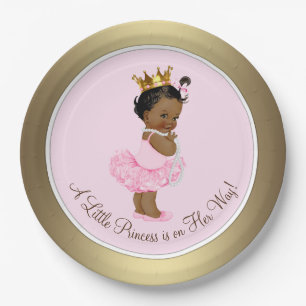 Etnische Ballerina Prinses Roze Goud Baby Shower Papieren Bordje