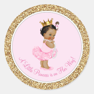 Etnische Ballerina Prinses Roze Goud Babyfeestje Ronde Sticker