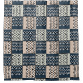 Etnische beige blauwe lappendeken. douchegordijn (Voorkant)