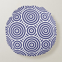 Etnische Blauw en Witte Geometrische Cirkelpatroon Rond Kussen