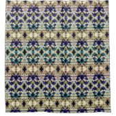 Etnische blauwe, beige ikat douchegordijn (Voorkant)