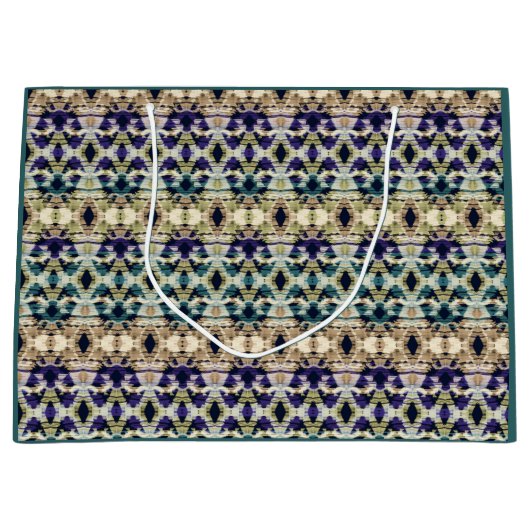 Etnische blauwe, beige ikat groot cadeauzakje (Voorkant)