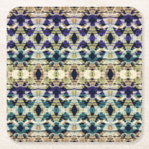 Etnische blauwe, beige ikat kartonnen onderzetters