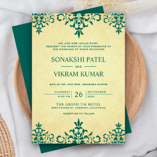  etnische Blauwgroen Damask Indian Wedding Kaart