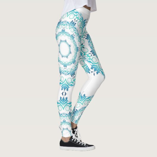 etnische blauwgroen mandala . leggings (Rechts)