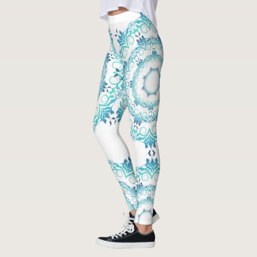 etnische blauwgroen mandala . leggings (Links)