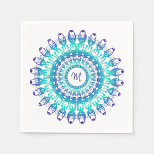 Etnische blauwgroen mandala. monogram. servetten