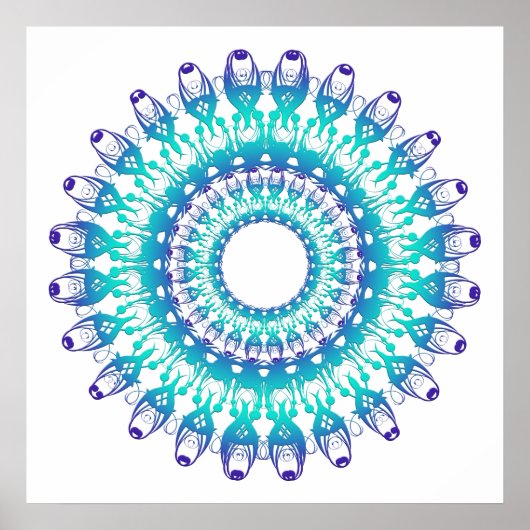 etnische blauwgroen mandala . poster (Voorkant)