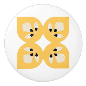 Etnische bloem  geel en zwart keramische knop (Voorkant)