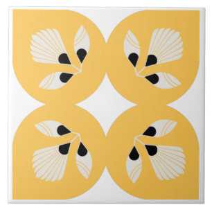 Etnische bloem  geel en zwart tegeltje