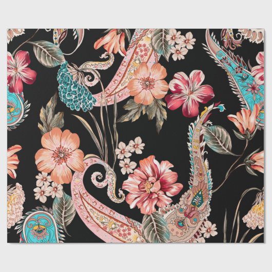 Etnische bloemen en bladeren met  eele paisley cadeaupapier (Vlak)