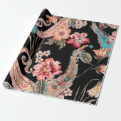 Etnische bloemen en bladeren met eele paisley cadeaupapier (Uitgerold)