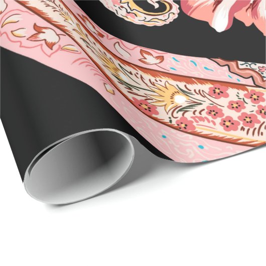 Etnische bloemen en bladeren met eele paisley cadeaupapier (Rol Hoek)