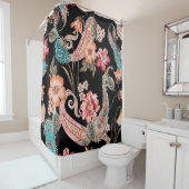 Etnische bloemen en bladeren met  eele paisley douchegordijn (In situ)