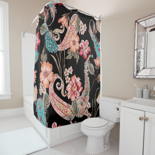 Etnische bloemen en bladeren met  eele paisley douchegordijn (In situ)