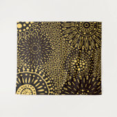  Etnische Bloemen Zwart Gouden Patroon Tapestry Wandkleed (Voorkant (horizontaal))