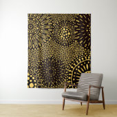  Etnische Bloemen Zwart Gouden Patroon Tapestry Wandkleed (In situ)