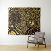  Etnische Bloemen Zwart Gouden Patroon Tapestry Wandkleed (In Situ (horizontaal))