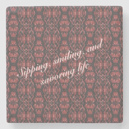 Etnische Boho Antiek Patroon Bruin Roze Rood Stenen Onderzetter (Voorkant)