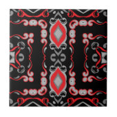 Etnische Boho Folk Art Mozaïek Zwart Rood Grijs Pa Tegeltje (Voorkant)