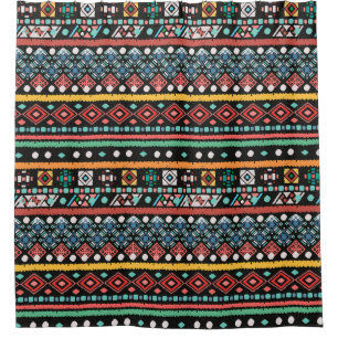 Etnische boho: geometrische pixelprint douchegordijn