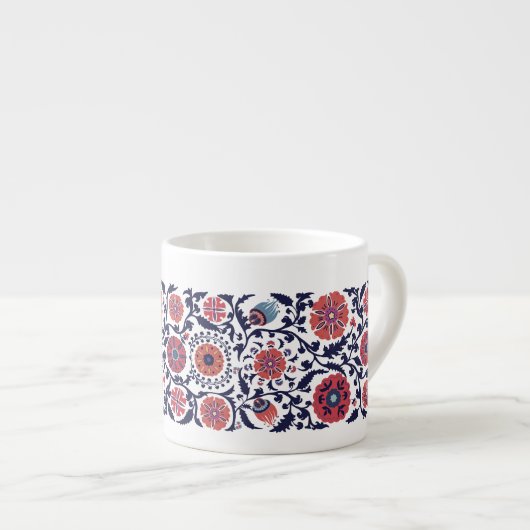 Etnische botanische Oezbeekse Suzani traditioneel Espresso Kop (Voorkant rechts)