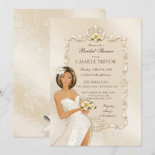 Etnische Bruid Ivoor Satijn Trouwen Roos Kaart (Voorkant / Achterkant)