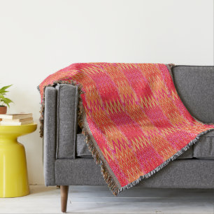 Etnische Chevron Damask, Coral Oranje en Roze Deken