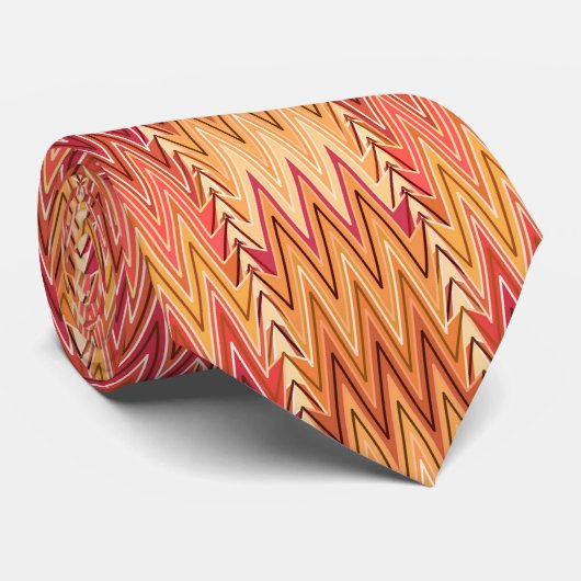 Etnische Chevron Damask, Gold, Rust en Cream Stropdas (Opgerold)