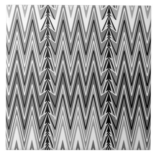 Etnische Chevron Damask, grijs, zwart en wit Tegeltje (Voorkant)