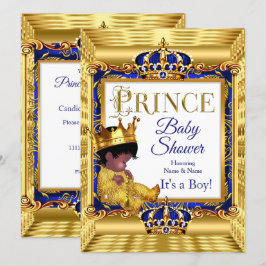 Etnische donker gouden prins baby shower blauw gou kaart