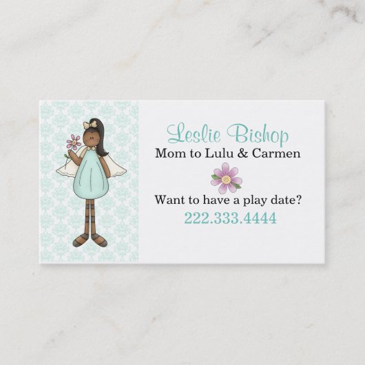 Etnische Engel Mama Speel Datum Kaart Contactkaartje (Voorkant)