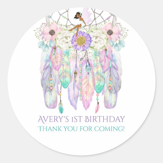 Etnische fee Boho Dream Catcher Pastels Feathers Ronde Sticker (Voorkant)