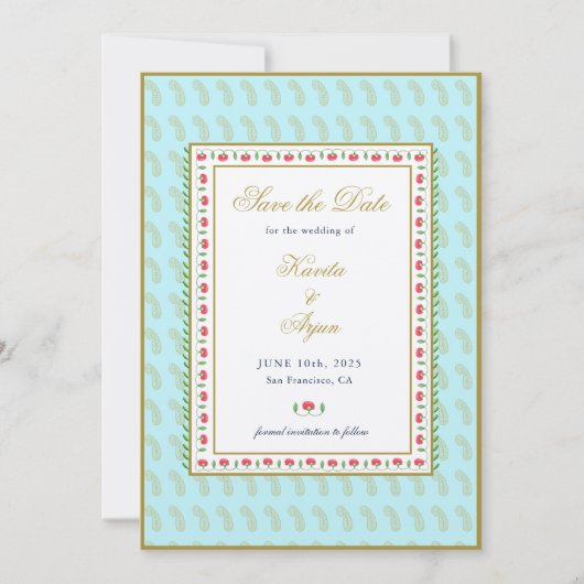 Etnische Floral Lijst Indische bruiloft Bewaar dat Kaart (Voorkant)