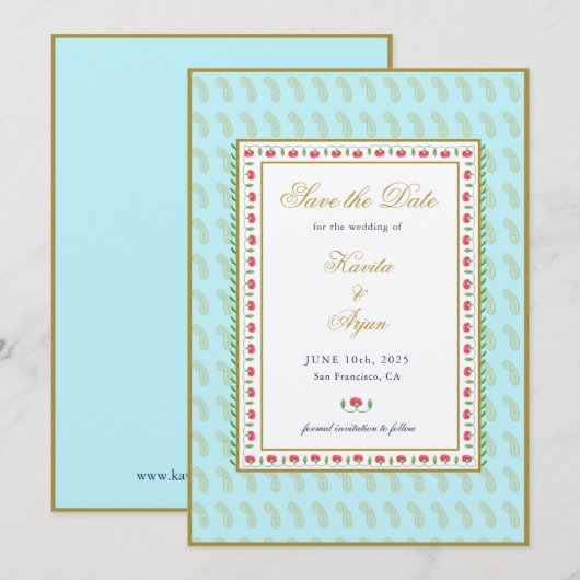 Etnische Floral Lijst Indische bruiloft Bewaar dat Kaart (Voorkant / Achterkant)