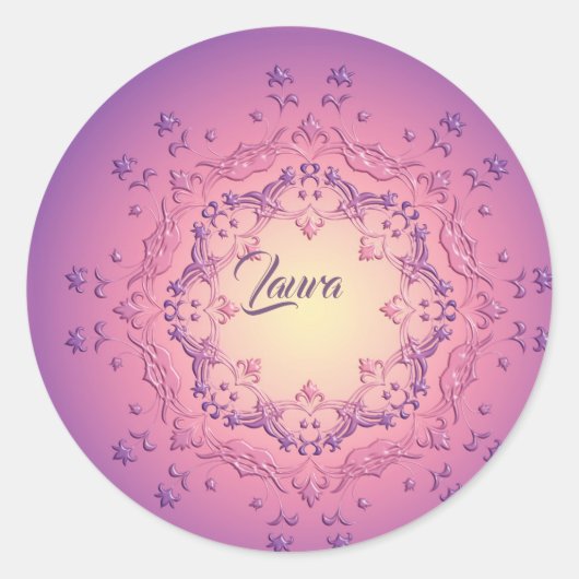 Etnische florale mandala. Floral Crown Ronde Sticker (Voorkant)