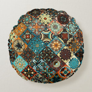 Etnische florale mandala naadloos. Kleurrijk m Rond Kussen