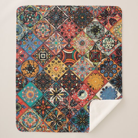 Etnische florale mandala naadloos. Kleurrijk m Sherpa Deken (Voorkant)