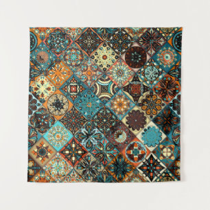 Etnische florale mandala naadloos. Kleurrijk m Wandkleed