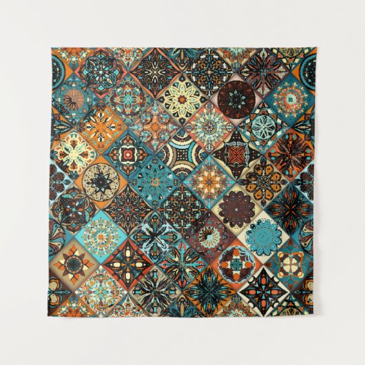 Etnische florale mandala naadloos. Kleurrijk m Wandkleed (Voorkant)