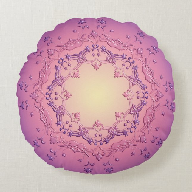 Etnische florale mandala rond kussen (Voorkant)