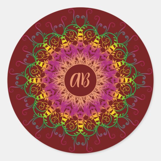 Etnische florale meerkleurige mandala. ronde sticker (Voorkant)