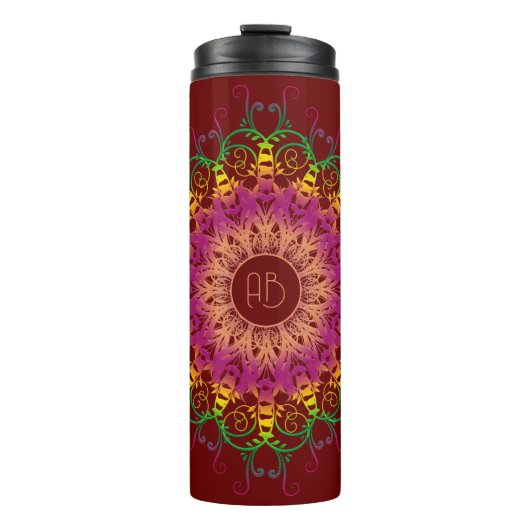 Etnische florale meerkleurige mandala. thermosbeker (Voorkant)