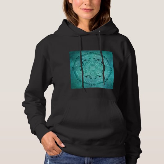 Etnische florale turkooise grunge mandala hoodie (Voorkant)