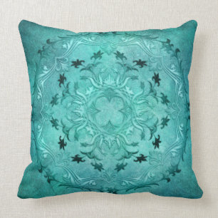 Etnische florale turkooise grunge mandala kussen